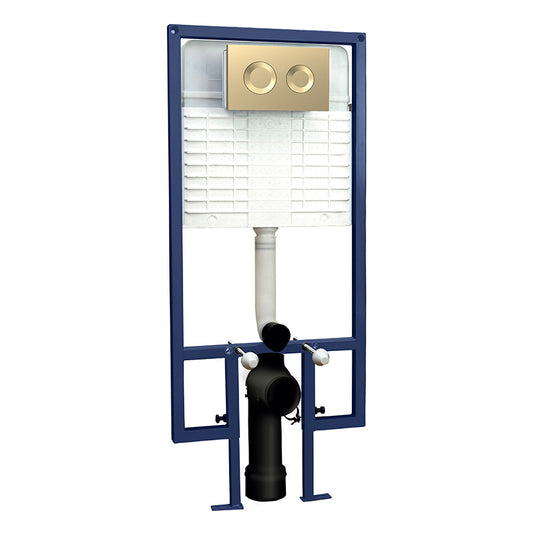 Nuie Dual Flush Concealed Toilet Cistern & Frame with Plate (1 size, 2 styles, Brushed Brass) - Brand New Bathrooms