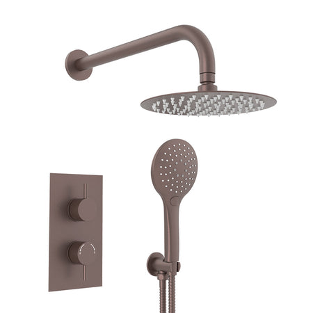 Tailored Bathrooms Round Concealed Thermostatic 2 Handle 2 Way Shower Kit with Stainless Steel Head (Brushed Bronze) - Brand New Bathrooms
