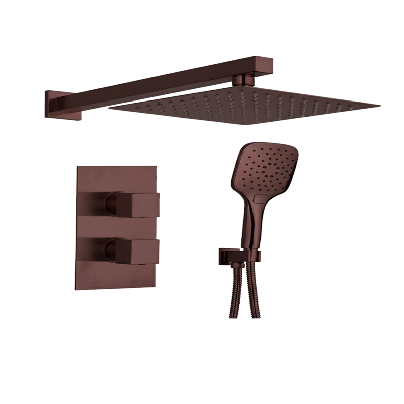 Tailored Bathrooms Concealed Thermostatic 2 Handle 2 Way Shower Kit with Stainless Steel Head (2 styles, Brushed Bronze) - Brand New Bathrooms