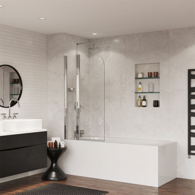 Coram Showers Compact Curved Bath Screen with Side Panel (1 size, Chrome) - Brand New Bathrooms