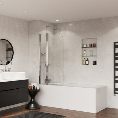 Coram Showers Compact Curved Bath Screen with Side Panel (1 size, Chrome) - Brand New Bathrooms
