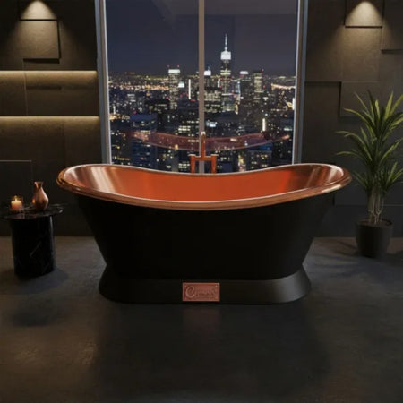 Coppersmith Creations Slanting Base Copper Bathtub with Black Base (1 size, Black Exterior) - Brand New Bathrooms