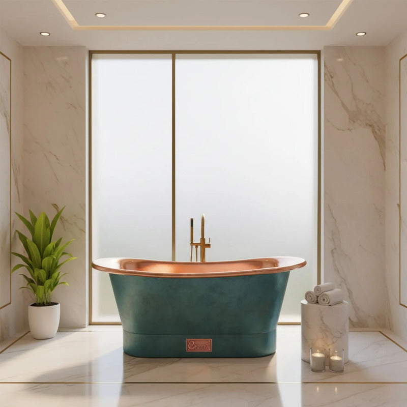 Coppersmith Creations Straight Base Copper Bathtub (1 size, Polished Copper Interior, Patina Exterior) - Brand New Bathrooms