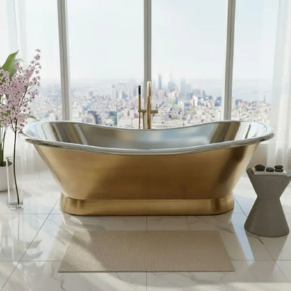 Coppersmith Creations Slanting Base Brass Bathtub (1 size, Nickel Plated Interior) - Brand New Bathrooms