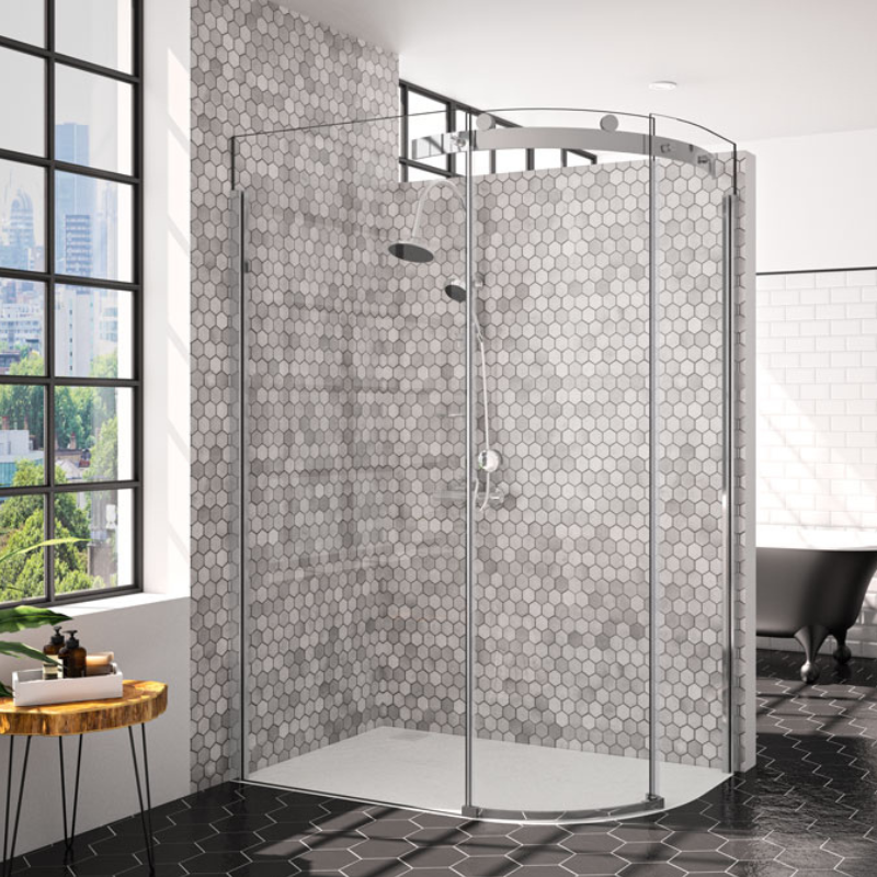 Merlyn 10 Series | 1 Door Offset Quadrant Shower Enclosure (4 sizes, 2 styles, Chrome)