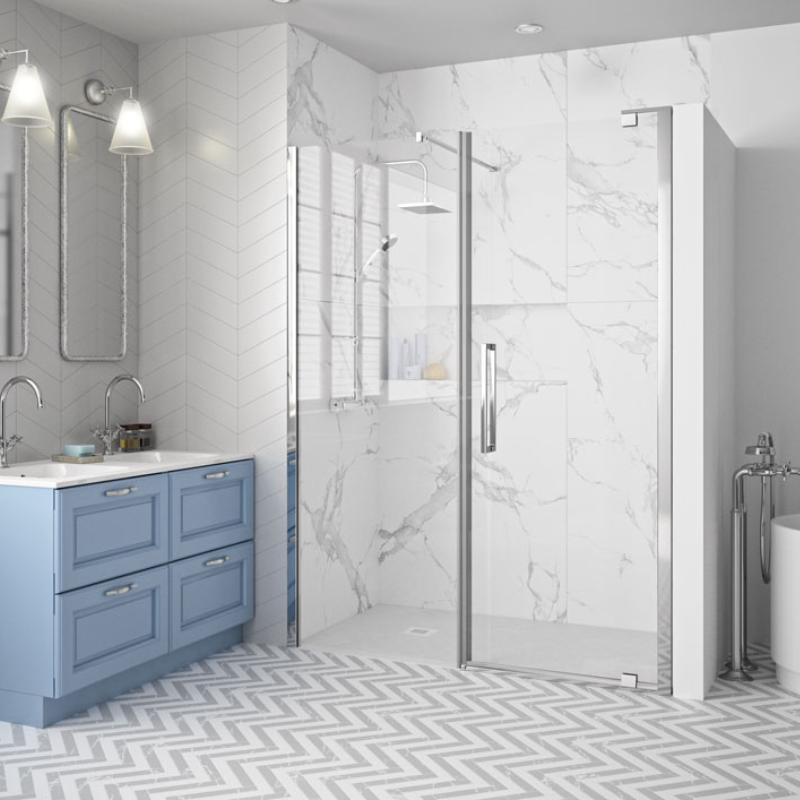 Merlyn 10 Series | Pivot Shower Door and Inline Panel (6 sizes, Chrome)