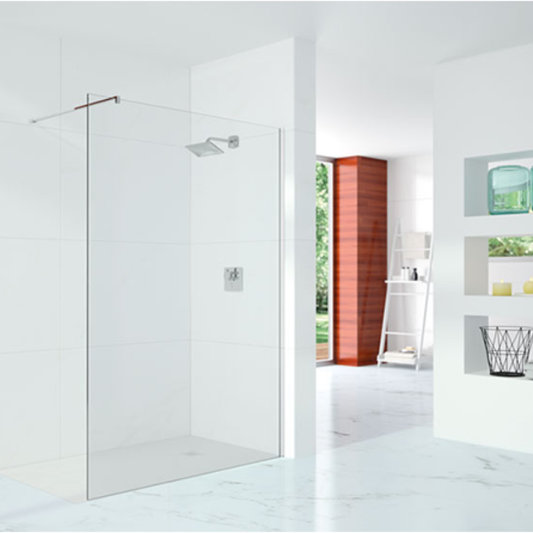 Merlyn 10 Series | Wetroom Shower Wall including Wall Profile & Stabilising Bar (11 sizes, Chrome)