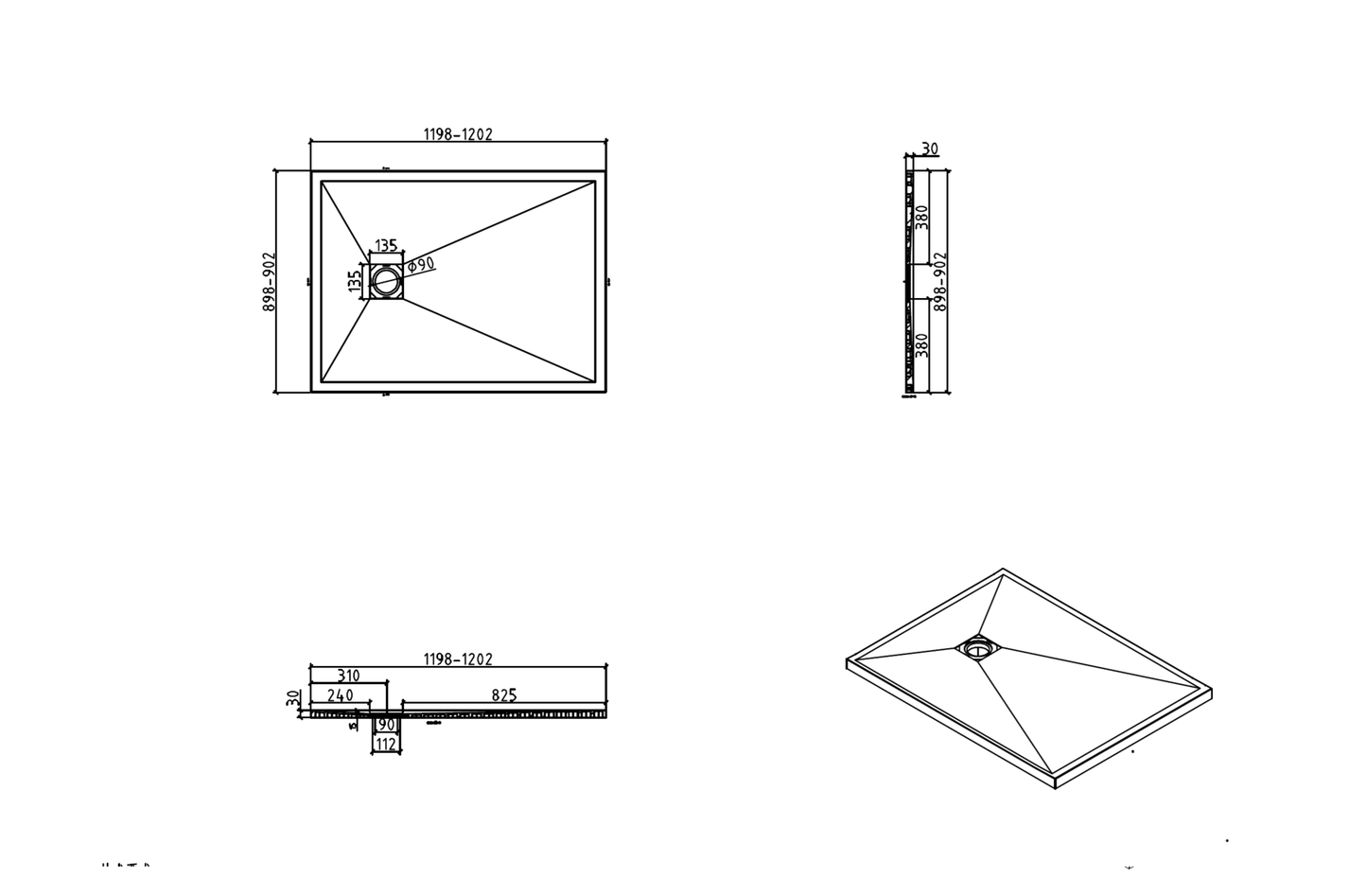 Brand New Bathrooms Polymer Anti-Slip Shower Tray (10 sizes, Black)
