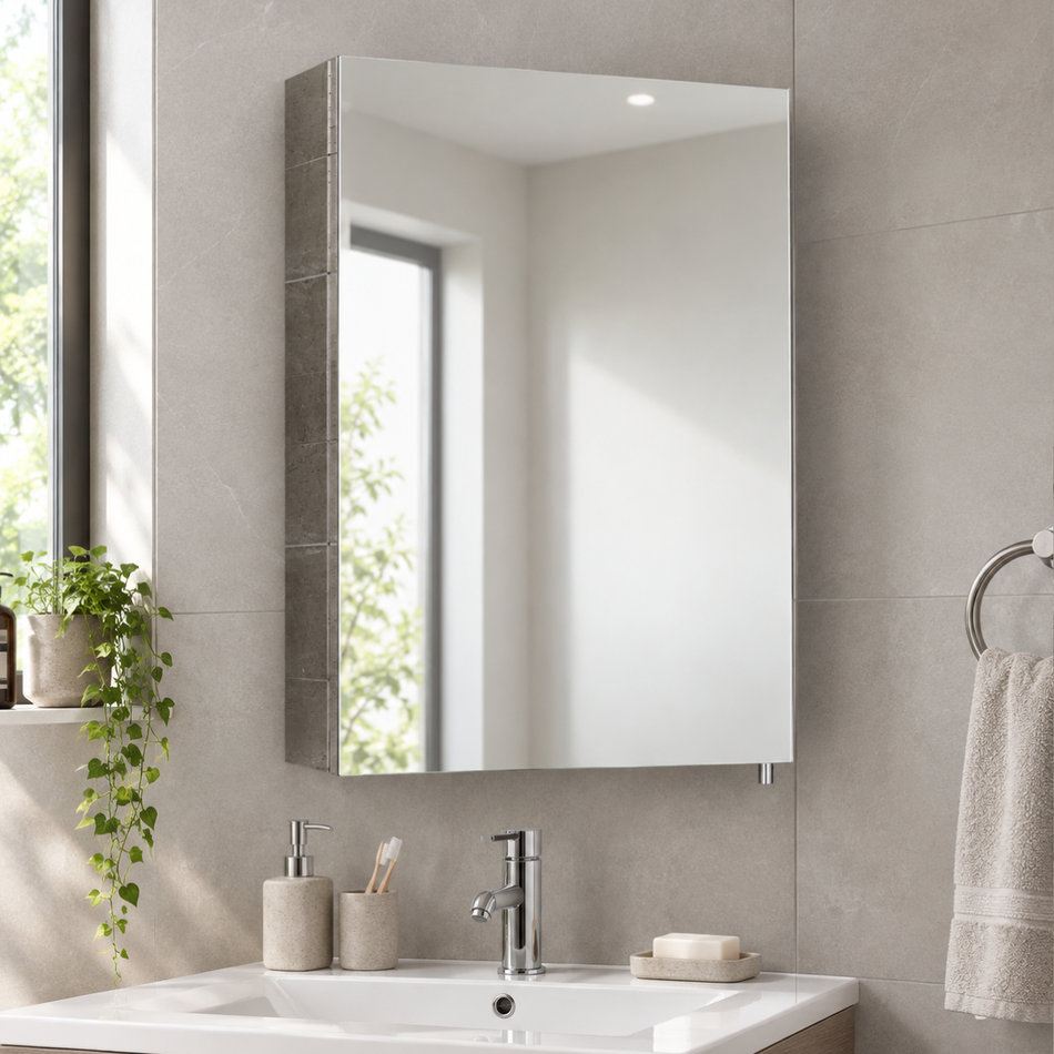 RAK Ceramics Cube Stainless Steel Single Cabinet with Single Mirrored Door (1 size)