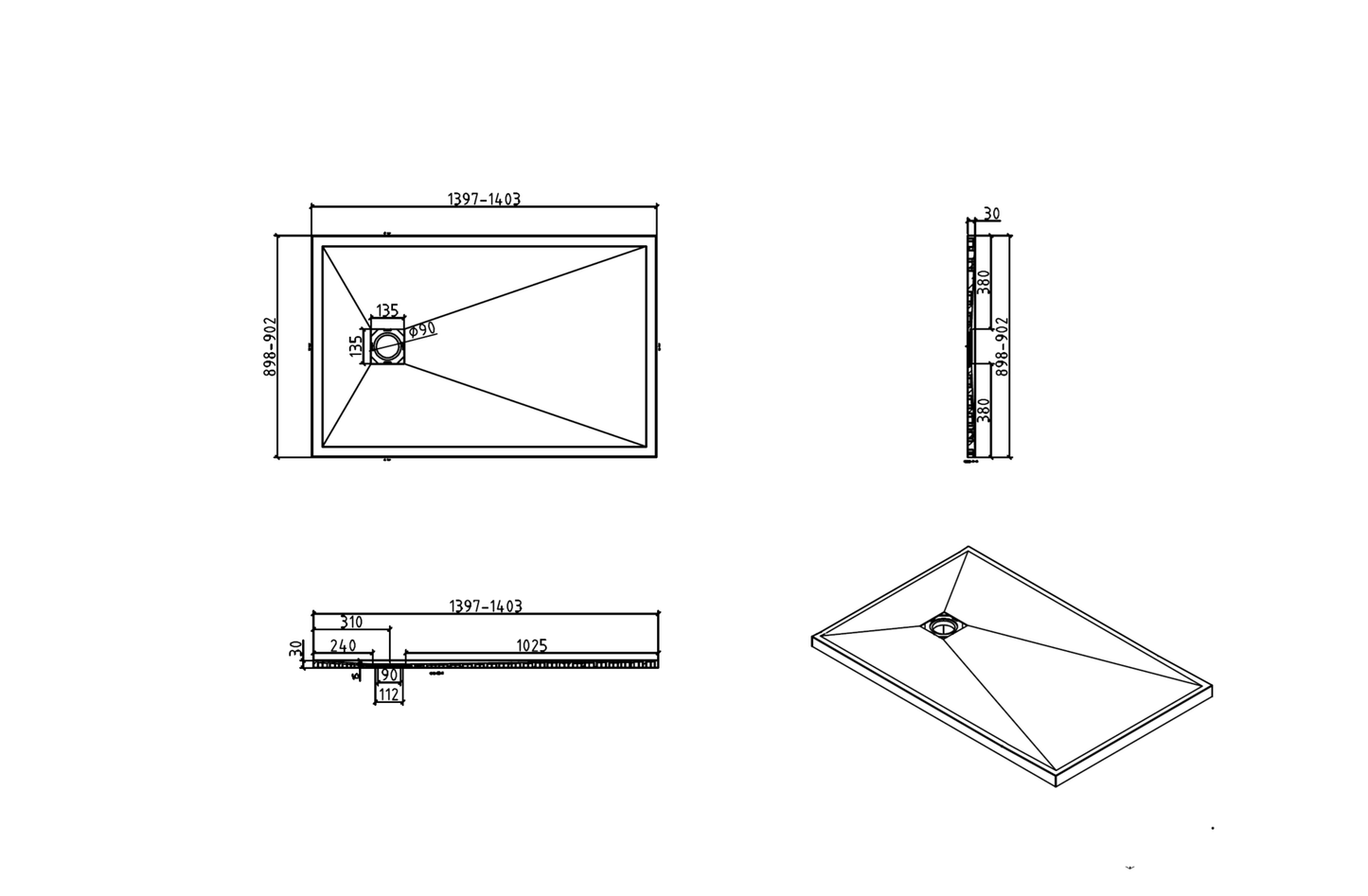 Brand New Bathrooms Polymer Anti-Slip Shower Tray (10 sizes, Sand)