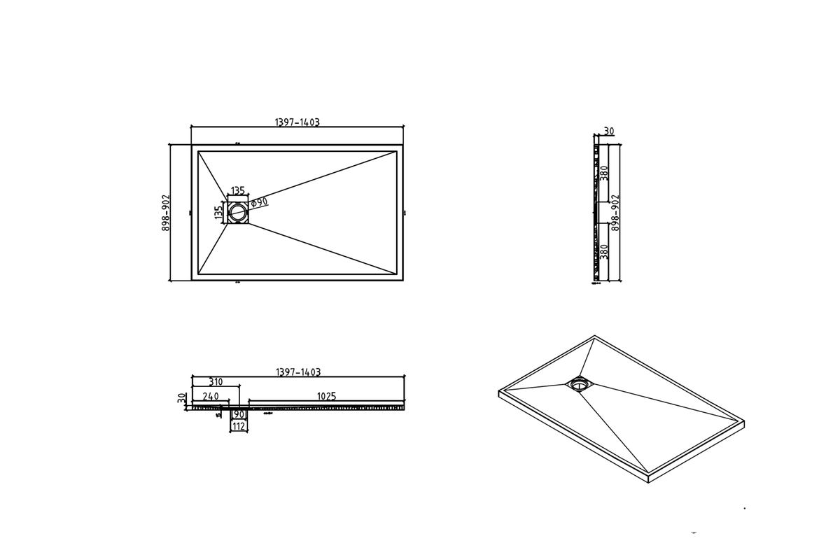 Brand New Bathrooms Polymer Anti-Slip Shower Tray (10 sizes, Sand) - Brand New Bathrooms