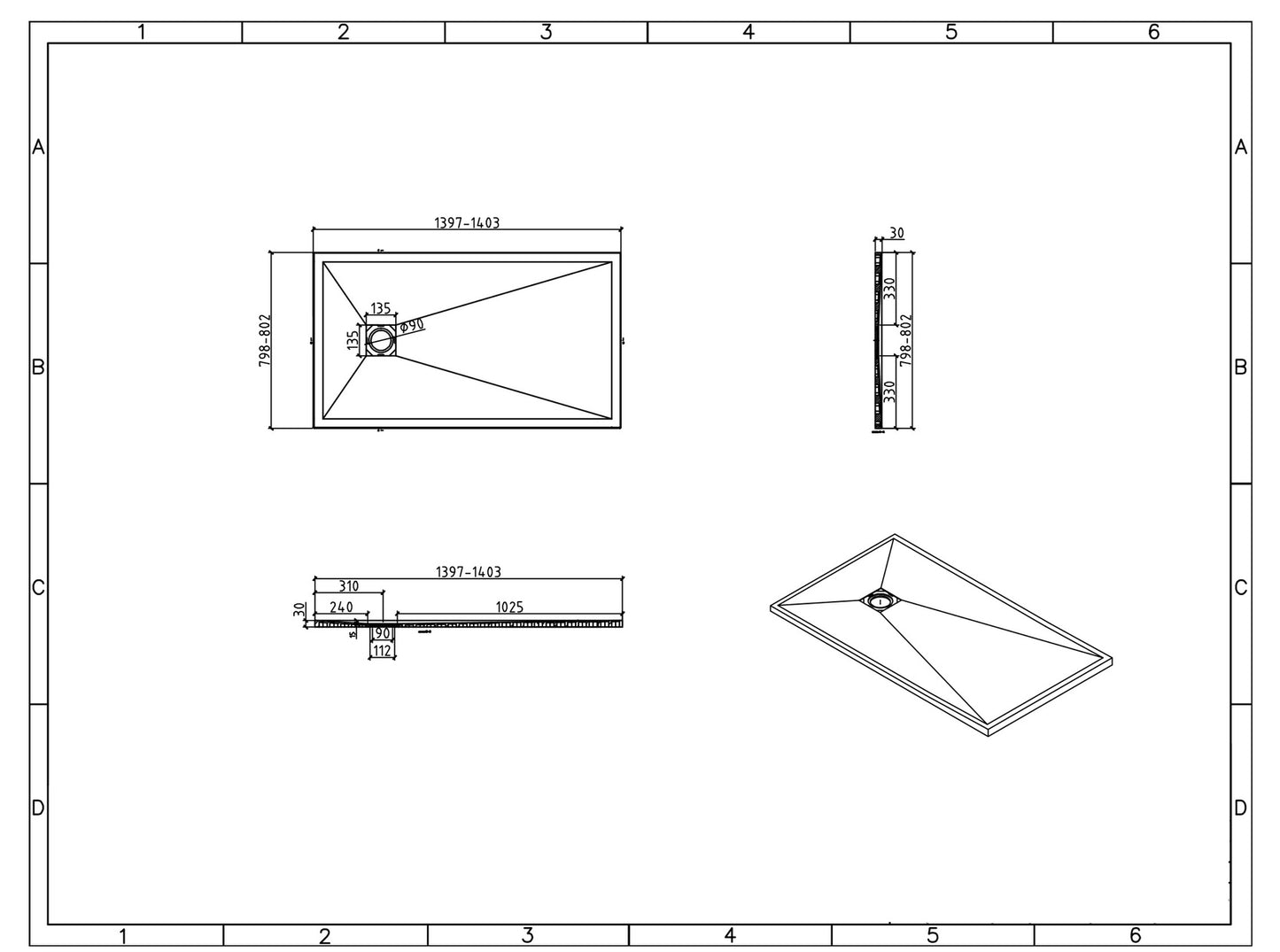 Brand New Bathrooms Polymer Anti-Slip Shower Tray (10 sizes, White)