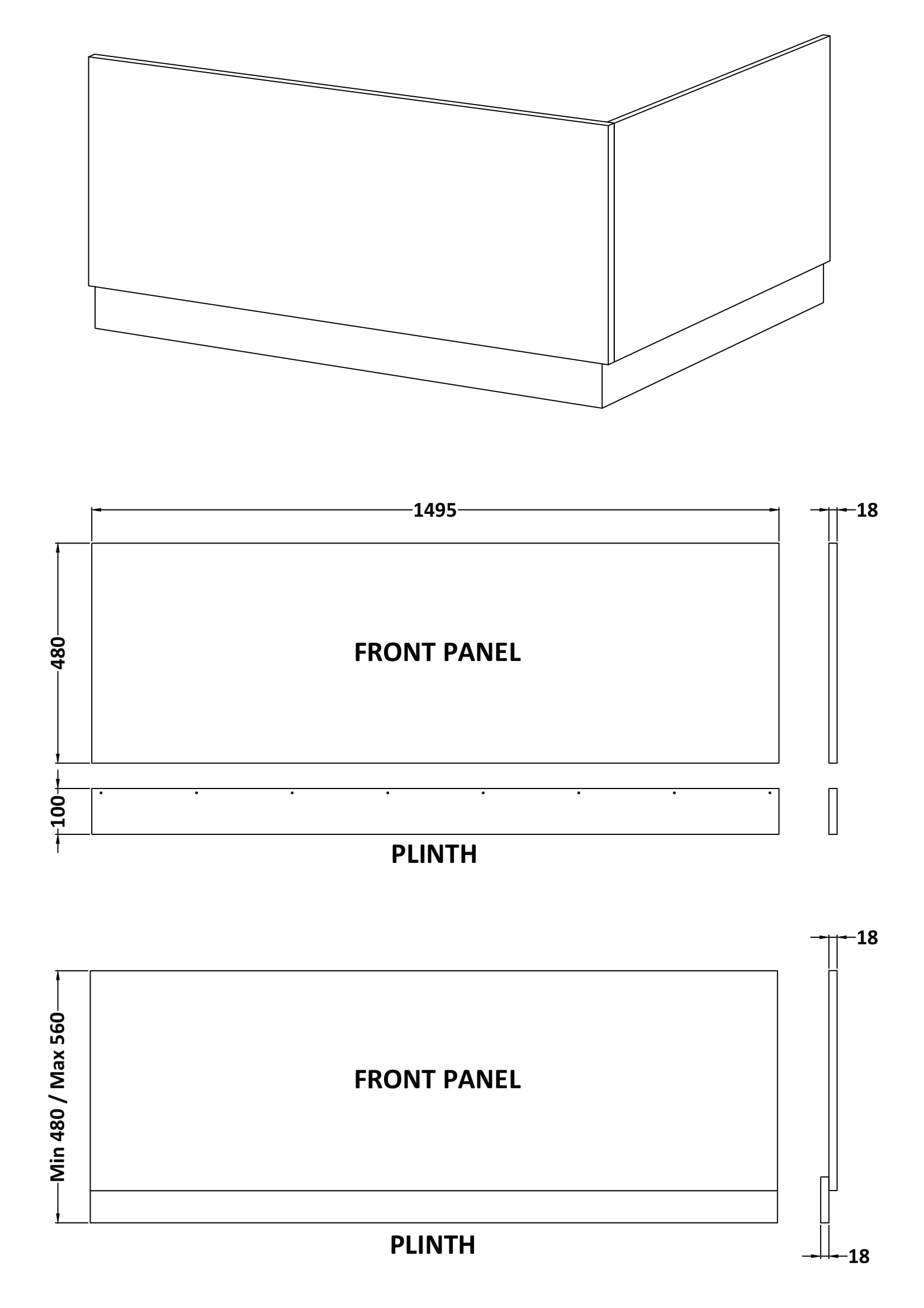 Nuie Straight Front Panel & Plinth (4 sizes, White) - Brandnew Bathroom