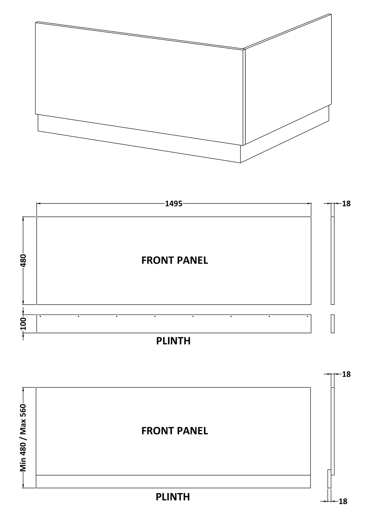 Nuie Straight Front Panel & Plinth (4 sizes, White) - Brandnew Bathroom
