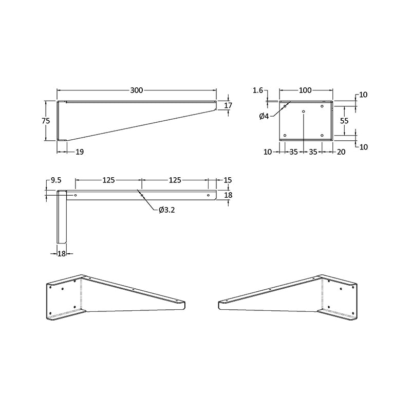 Nuie Shelf Support Bracket (1 size, Dark Grey) - Brand New Bathrooms