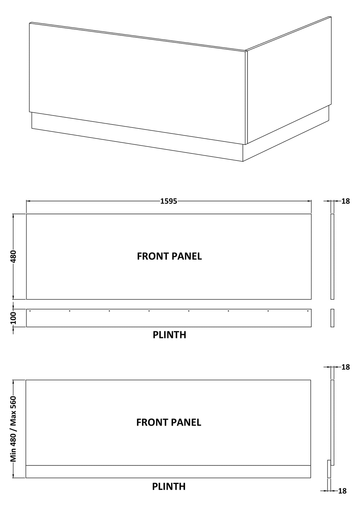 Nuie Straight Front Panel & Plinth (4 sizes, White) - Brandnew Bathroom