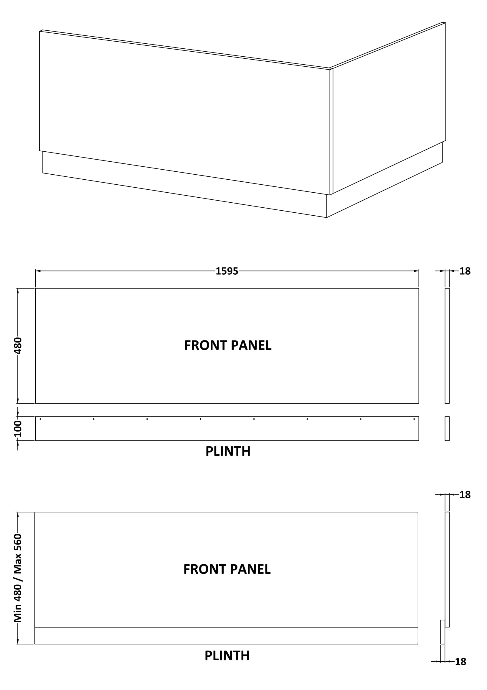 Nuie Straight Front Panel & Plinth (4 sizes, White) - Brandnew Bathroom