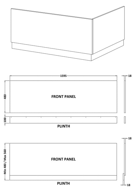 Nuie Straight Front Panel & Plinth (4 sizes, White) - Brandnew Bathroom