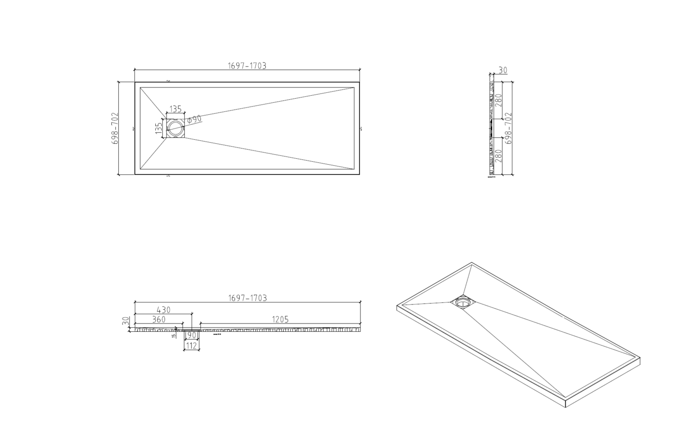 Brand New Bathrooms Polymer Anti-Slip Shower Tray (10 sizes, White)
