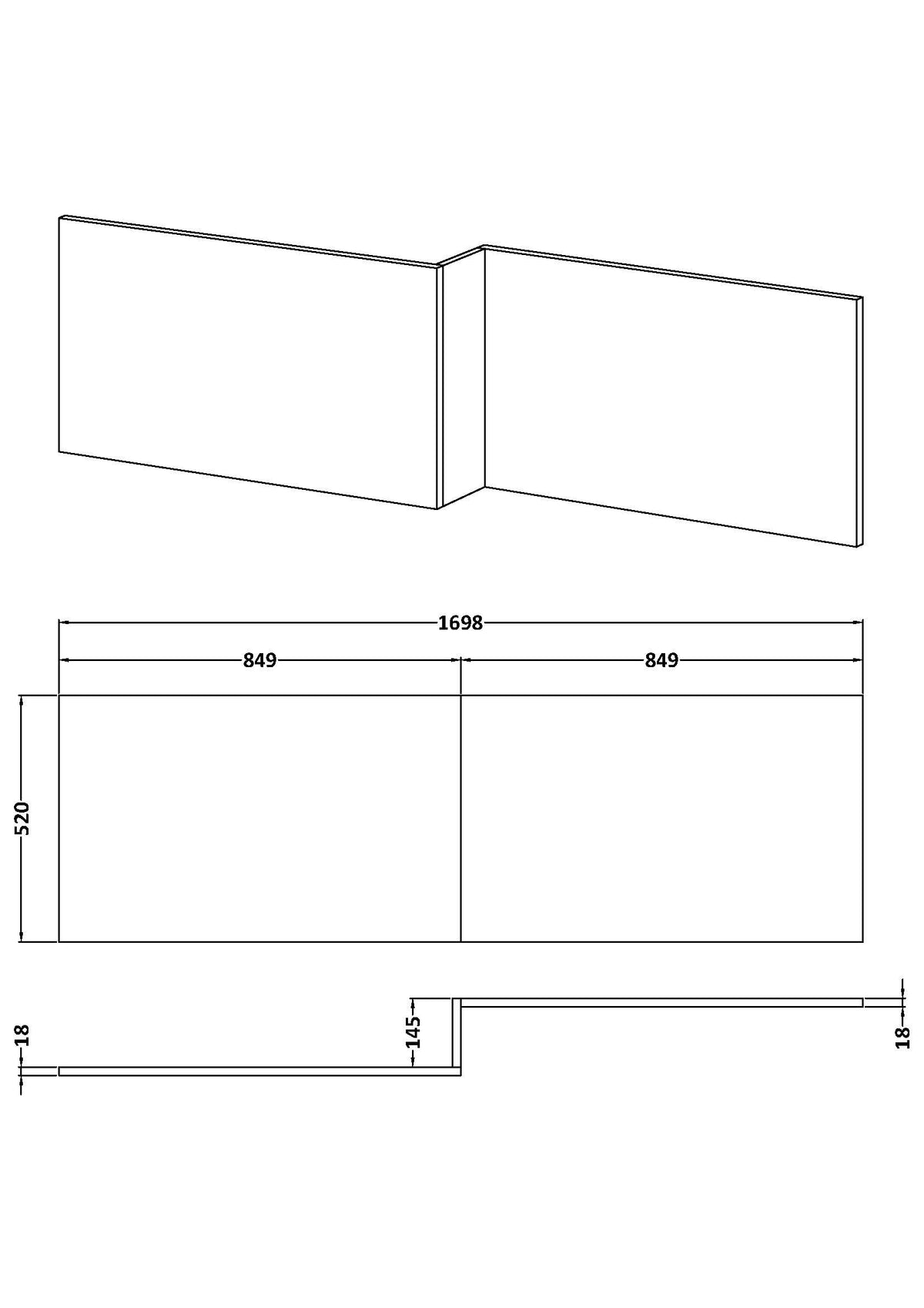 Nuie Urban L-Shape Square Shower Bath End Panel (2 sizes, Oak) - Brandnew Bathroom