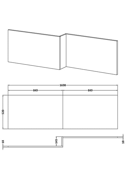 Nuie Urban L-Shape Square Shower Bath End Panel (2 sizes, Oak) - Brandnew Bathroom