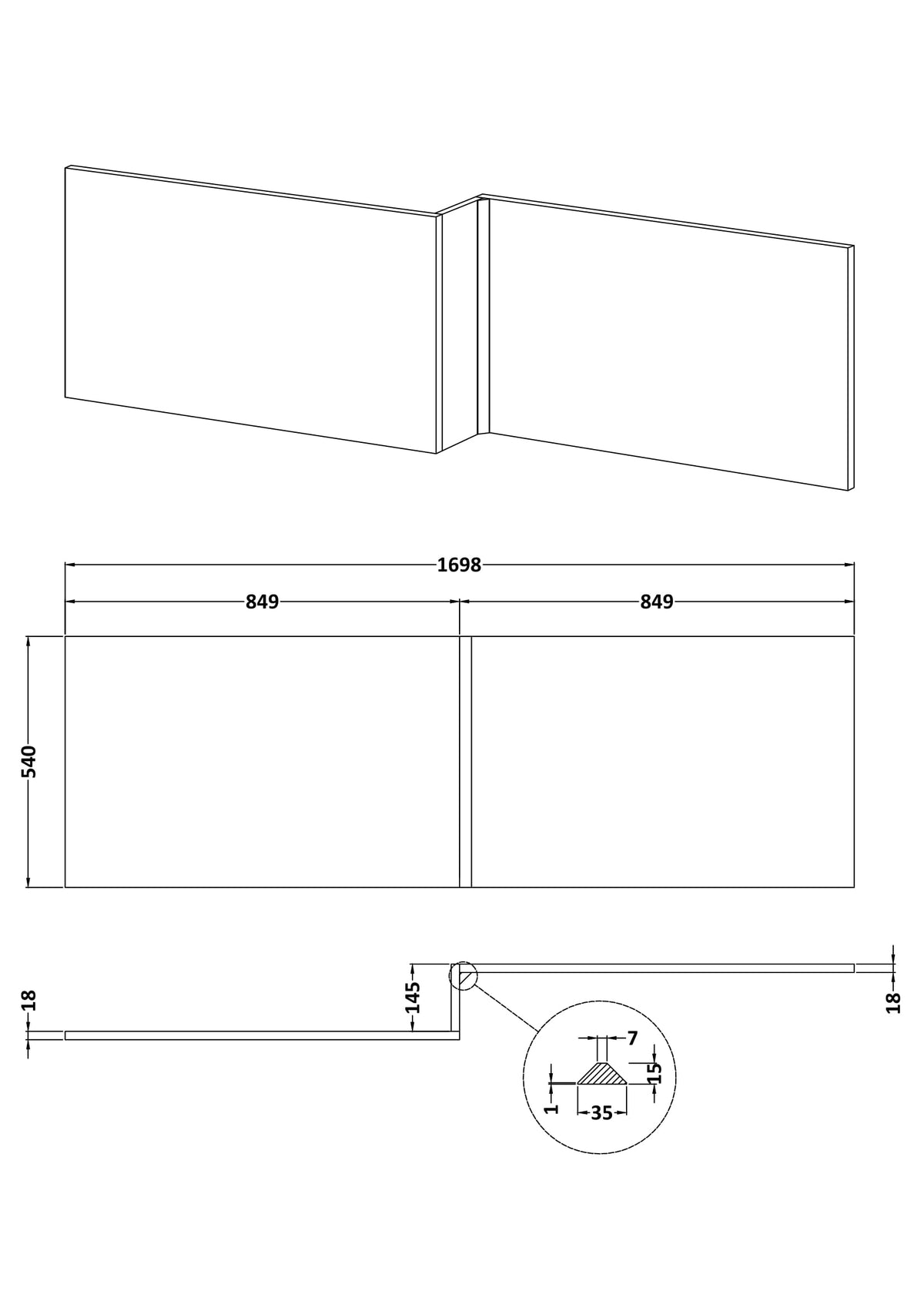 Nuie Fusion L-Shape Shower Bath Front Panel 1700mm (White) - Brandnew Bathroom