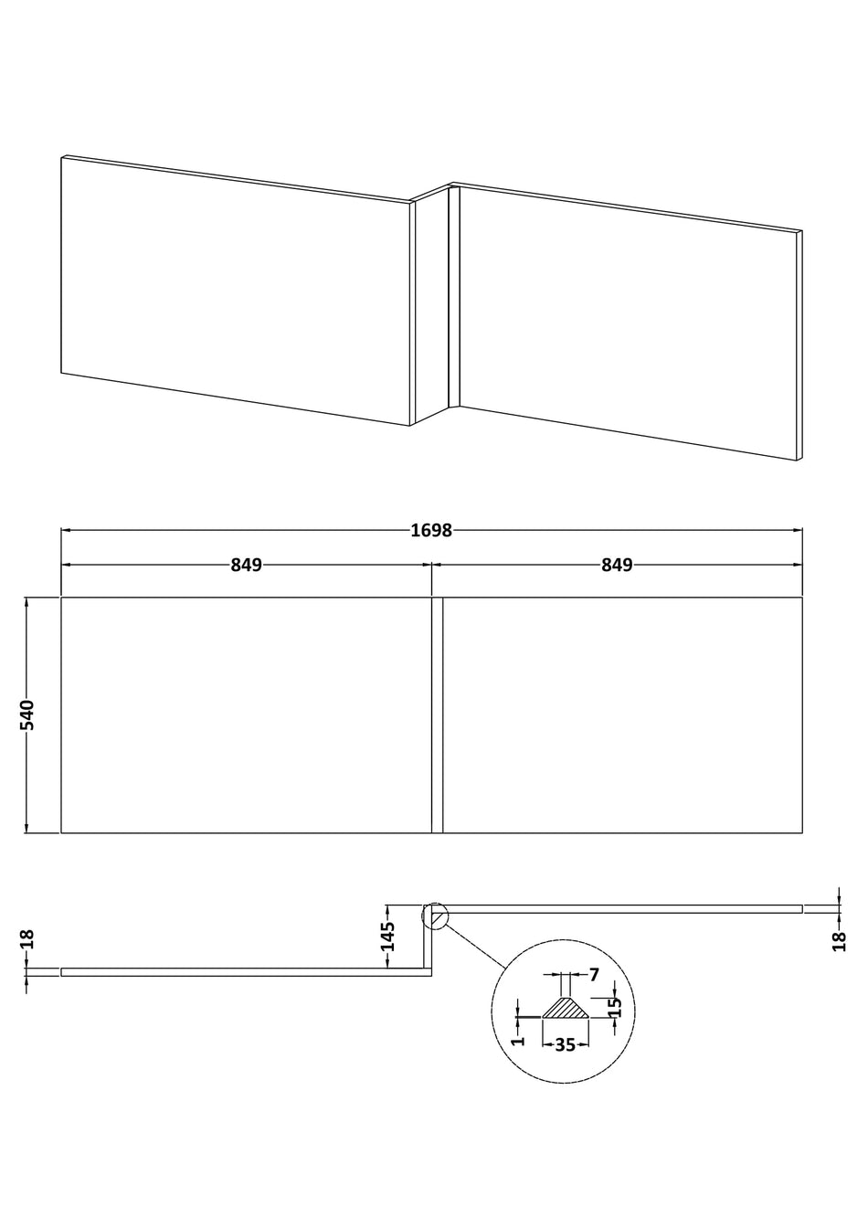 Brand New Bathrooms - Nuie Square Shower Bath Panel (2 style, Grey)