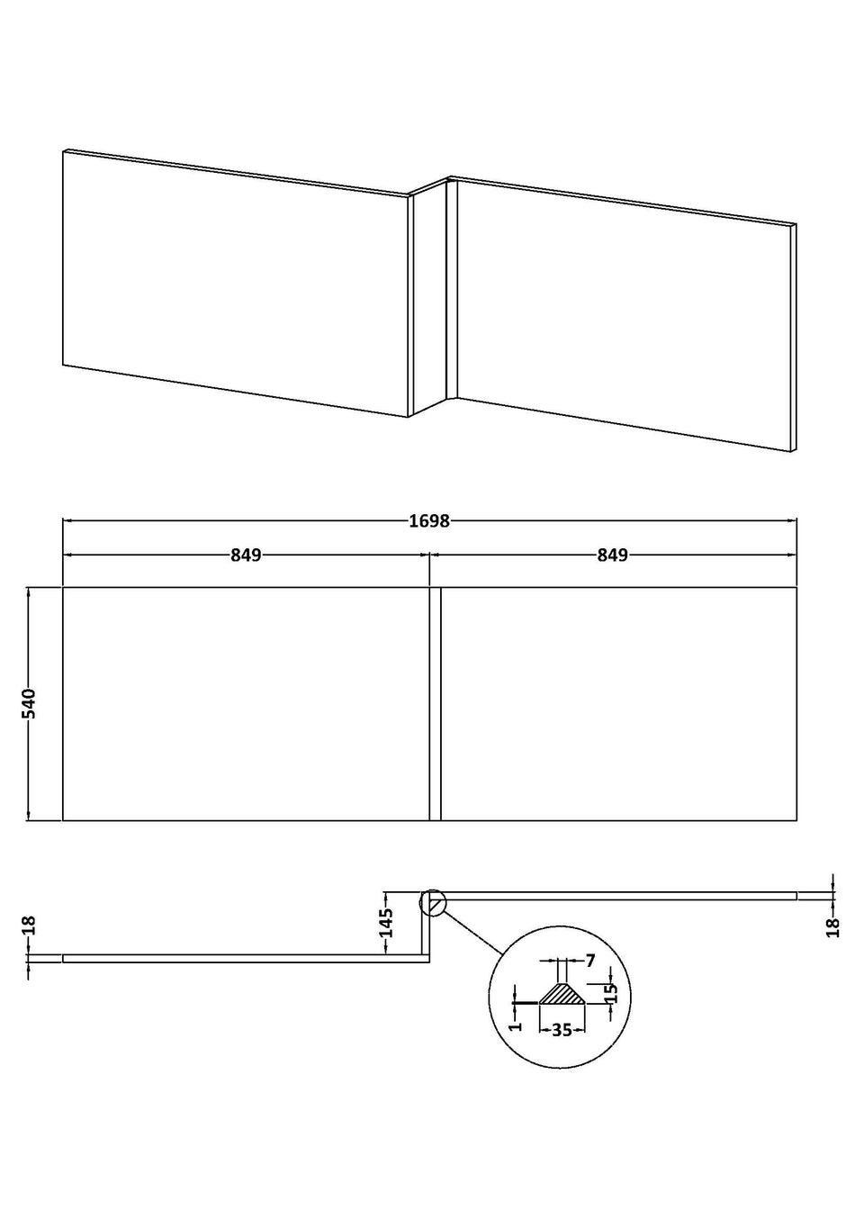 Brand New Bathrooms - Nuie Urban L-Shape Square Shower Bath Panel  (2 sizes, Blue)