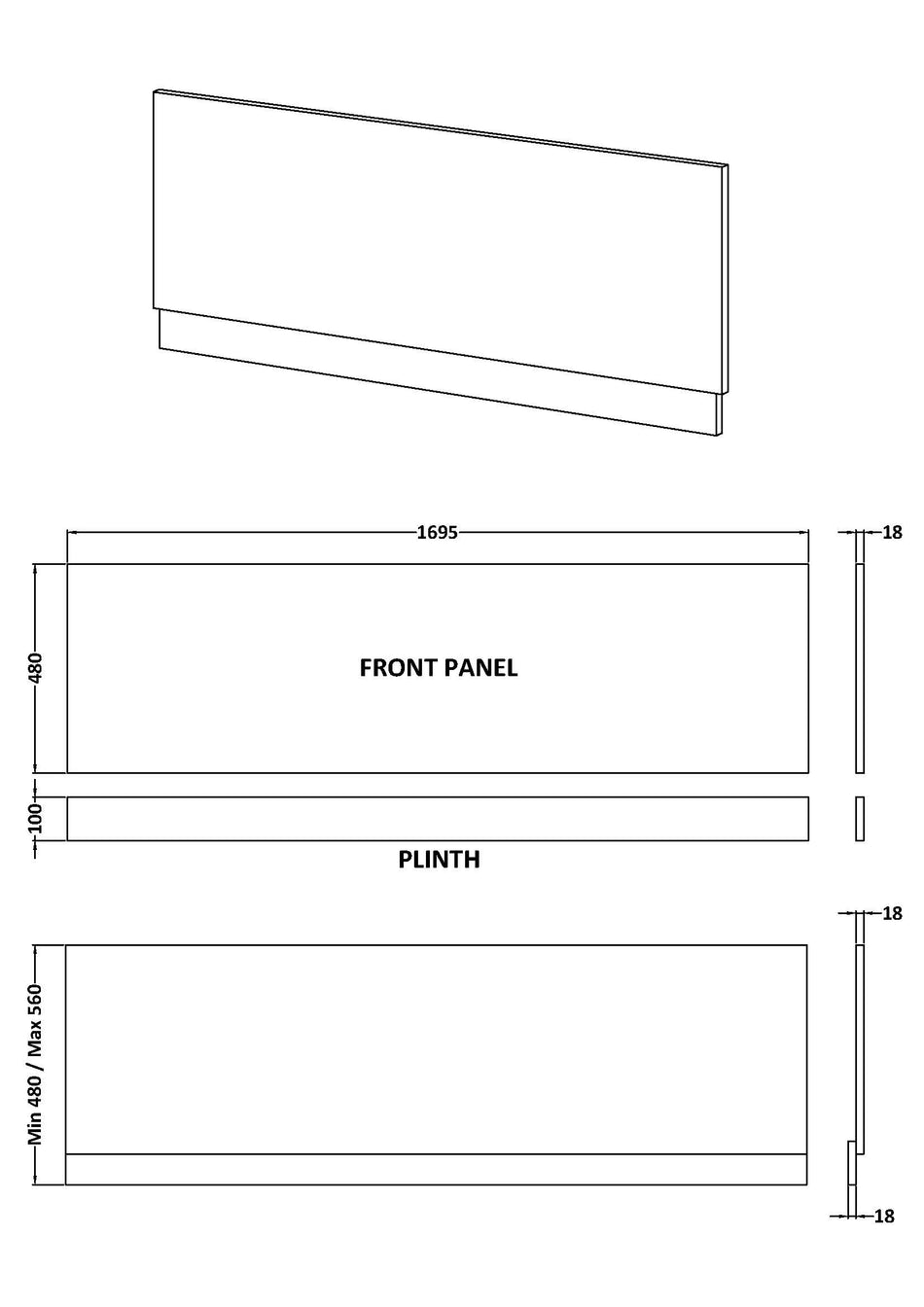 Nuie Straight Front Panel & Plinth (5 sizes, Oak) - Brandnew Bathroom