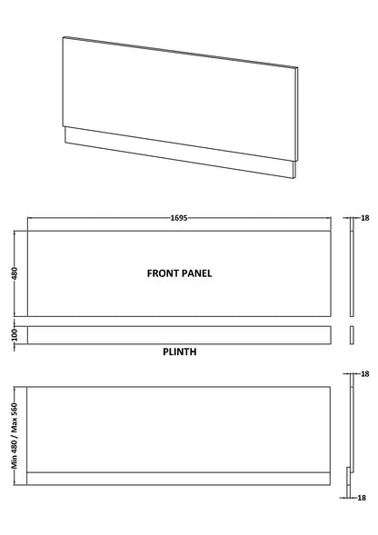 Brand New Bathrooms - Nuie Urban Bath End Panel (5 sizes, White)