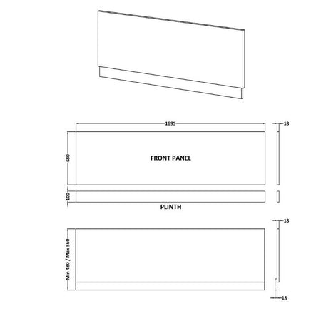 Nuie Bath Panels Waterproof Shower Bath Front Panel (2 sizes, Gloss White) - Brand New Bathrooms