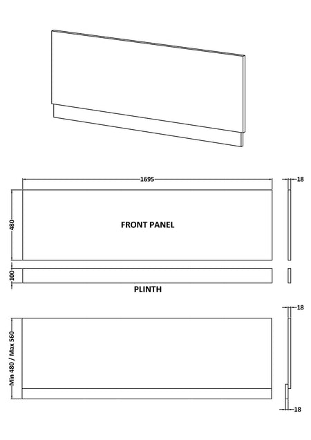 Nuie Urban Straight Bath Front Panel (2 sizes, Blue) - Brandnew Bathroom