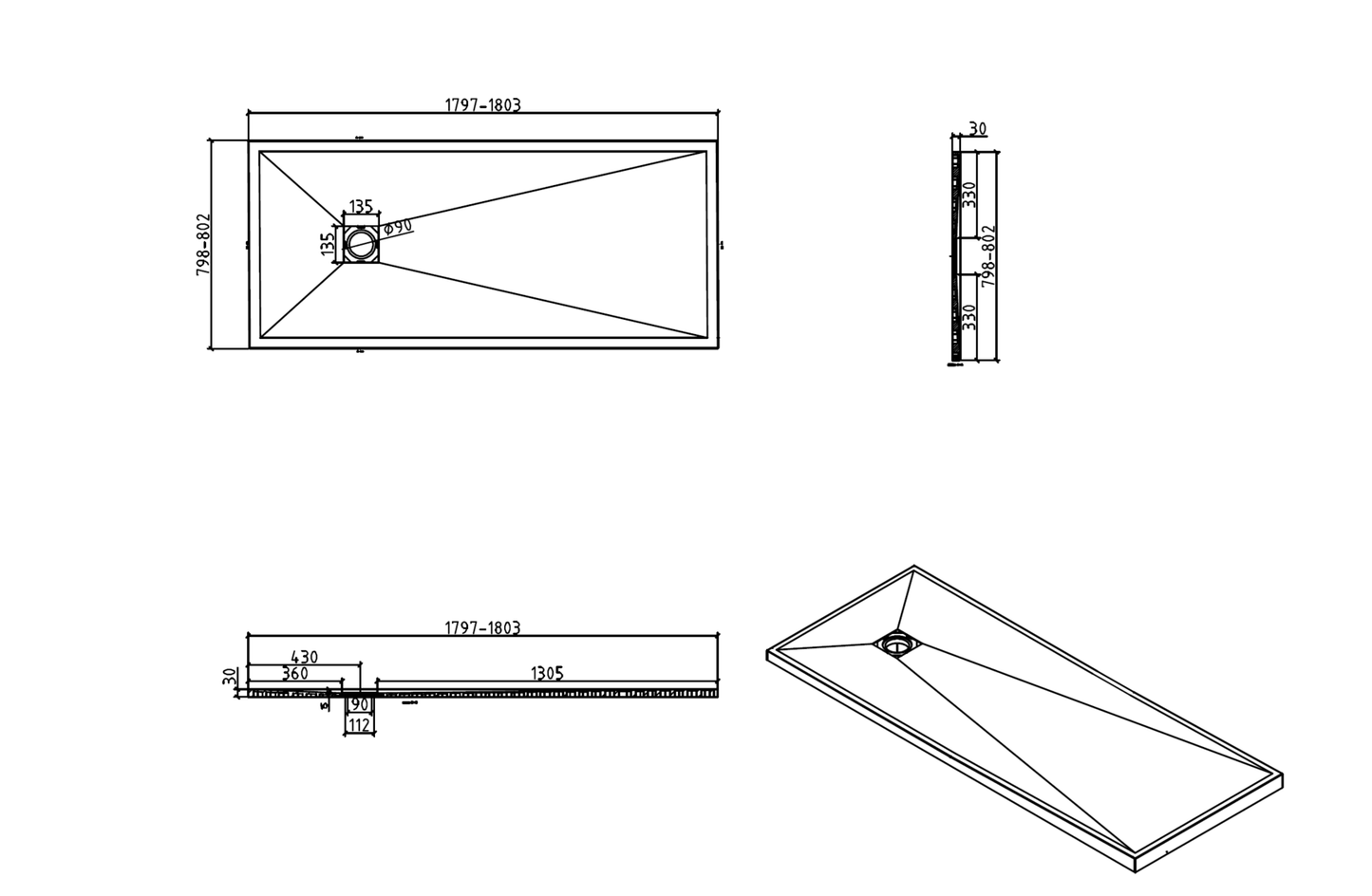Brand New Bathrooms Polymer Anti-Slip Shower Tray (10 sizes, Sand)