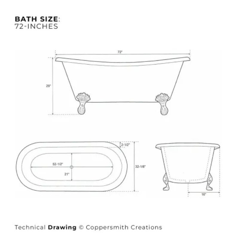 Coppersmith Creations Clawfoot Copper Bathtub (2 sizes, Plain Antique Finish Interior, Patina Exterior) - Brand New Bathrooms