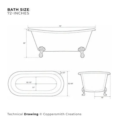 Coppersmith Creations Clawfoot Copper Bathtub (2 sizes, Plain Antique Finish Interior, Patina Exterior) - Brand New Bathrooms
