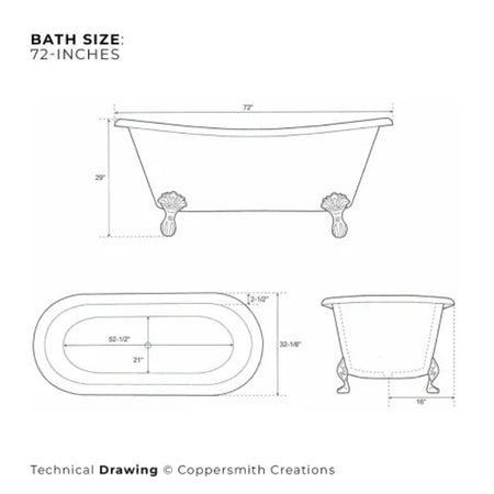 Coppersmith Creations Clawfoot Copper Bathtub (2 sizes, Plain Antique Finish Interior, Patina Exterior) - Brand New Bathrooms