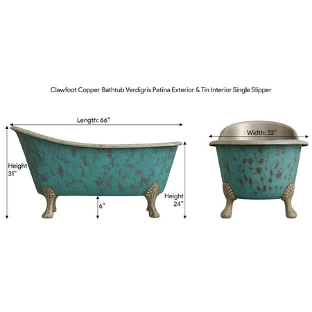 Coppersmith Creations Clawfoot Copper Verdigris Patina Exterior & Tin Interior Single Slipper Bathtub  (1 Size, Patina) - Brand New Bathrooms