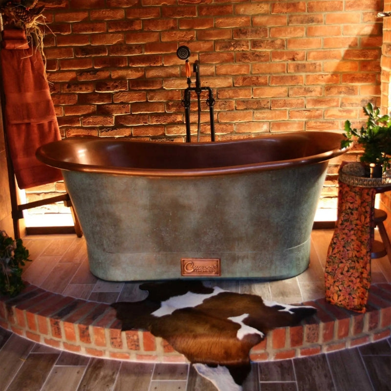 Coppersmith Creations Copper Bathtub (1 size, Copper Interior, Blue Green Exterior) - Brand New Bathrooms