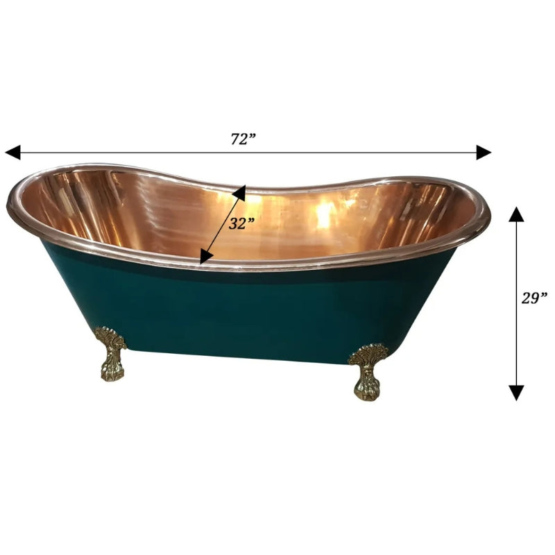 Coppersmith Creations Copper and Brass Clawfoot Legs Bathtub (1 size, Blue Green Exterior) - Brand New Bathrooms