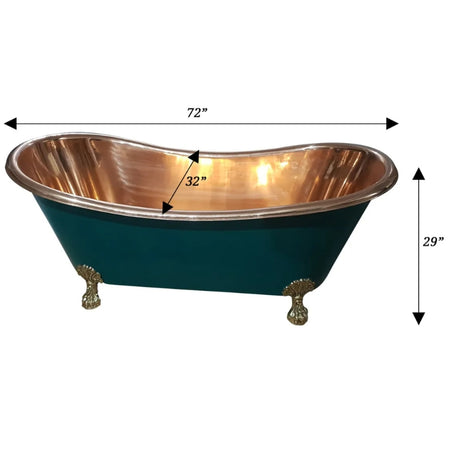 Coppersmith Creations Copper and Brass Clawfoot Legs Bathtub (1 size, Blue Green Exterior) - Brand New Bathrooms
