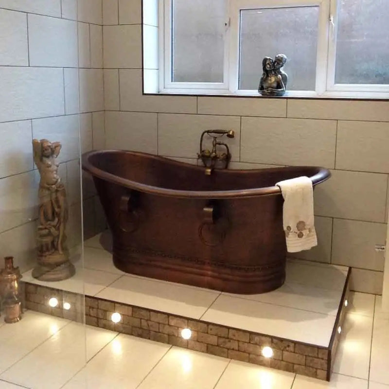 Coppersmith Creations Hammered Bathtub with Ring Handles (2 sizes, Antique Hammered Copper) - Brand New Bathrooms