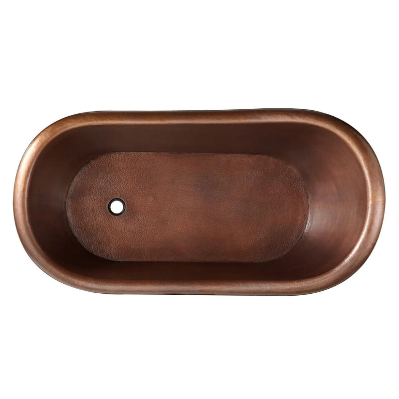 Coppersmith Creations Hammered Single Slipper Smooth Round Pedestal Base Bathtub (2 sizes, Antique Hammered Copper) - Brand New Bathrooms