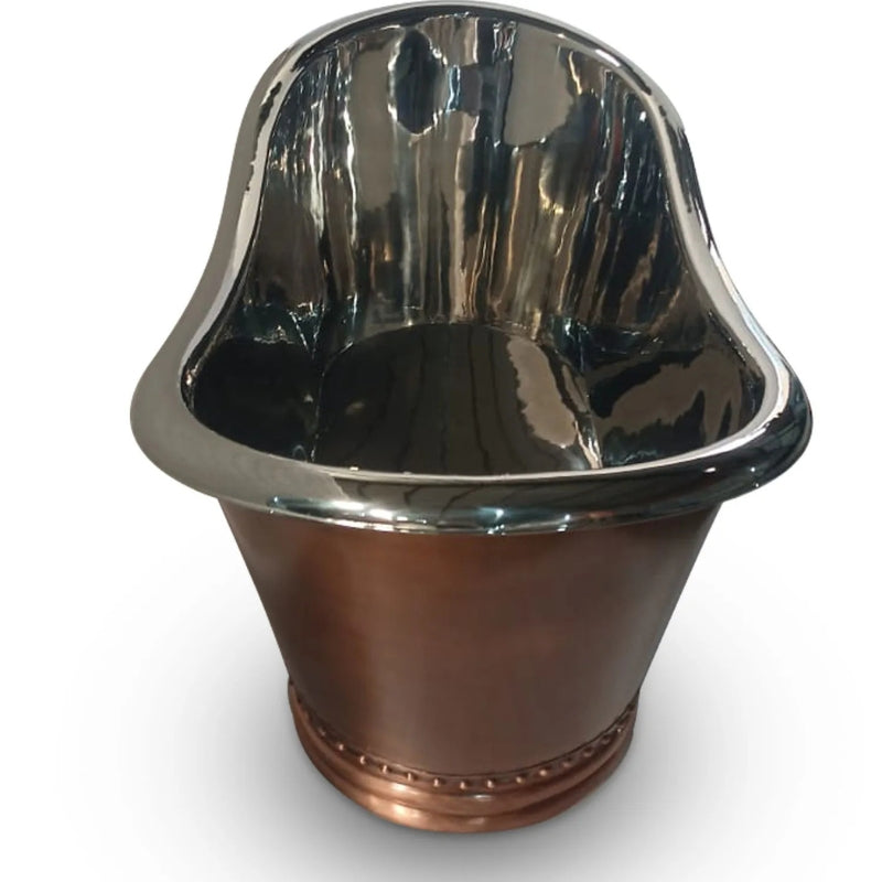 Coppersmith Creations Ribbed Base Smooth Double Slipper Bathtub (2 sizes, Antique Copper Exterior Finish, Nickel Interior Finish) - Brand New Bathrooms