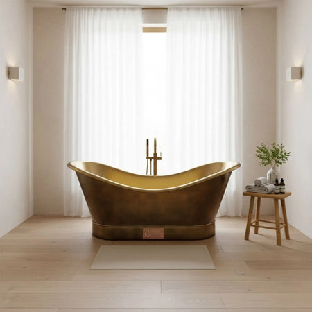 Coppersmith Creations Roll Top Brass Bathtub (1 size, Polished Brass Interior, Antique Brass Exterior) - Brand New Bathrooms