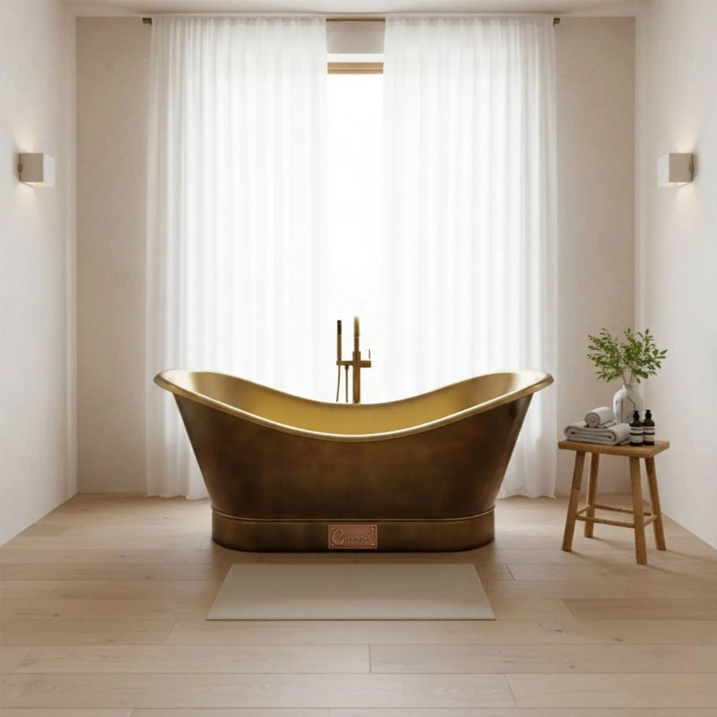 Coppersmith Creations Roll Top Brass Bathtub (1 size, Polished Brass Interior, Antique Brass Exterior) - Brand New Bathrooms