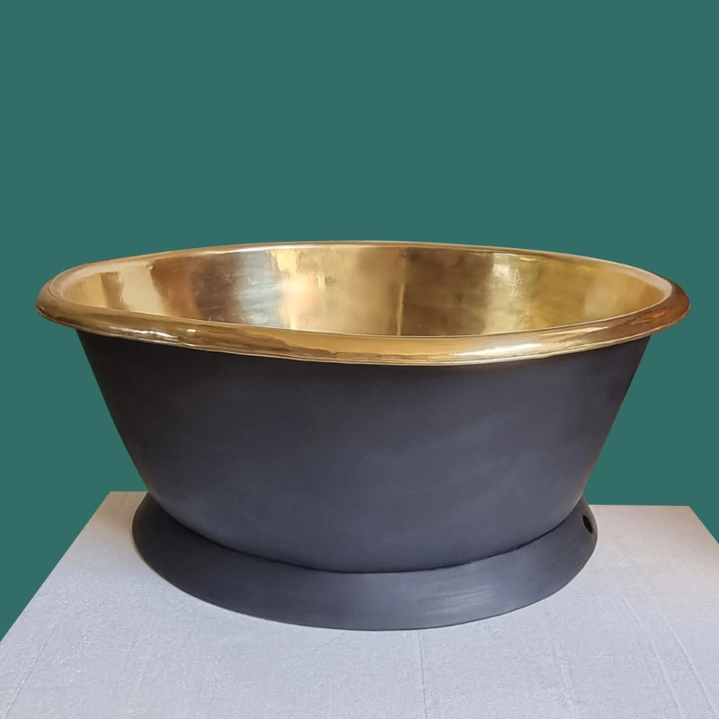 Coppersmith Creations Round Brass Bathtub (1 size, Polish Brass Interior, Matt Black Exterior) - Brand New Bathrooms