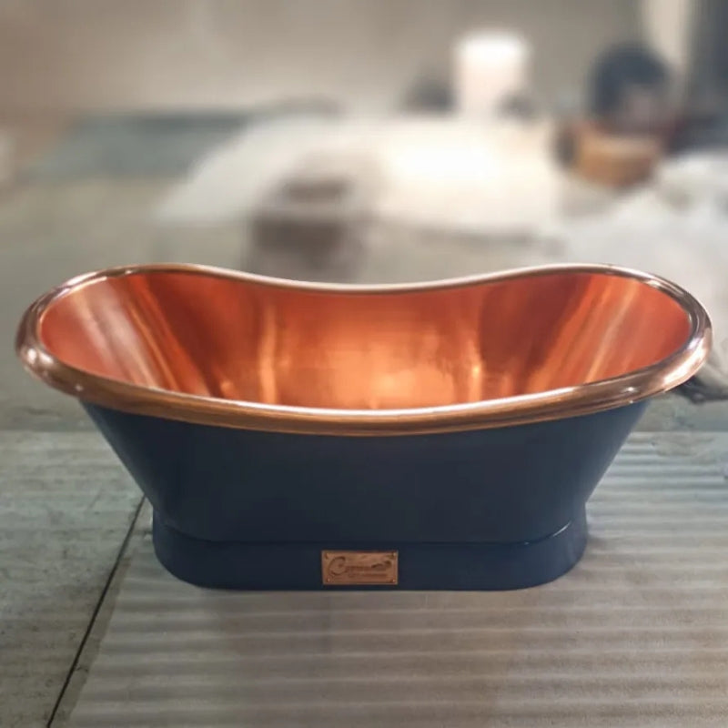 Coppersmith Creations Slanting Base Copper Bathtub (1 size, Copper Interior, Night Blue Exterior) - Brand New Bathrooms
