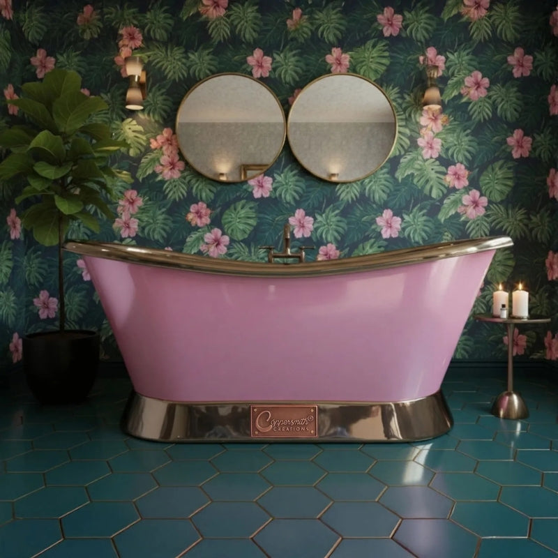Coppersmith Creations Slanting Base Copper Bathtub (1 size, Nickel Interior, Heather Violet Exterior) - Brand New Bathrooms