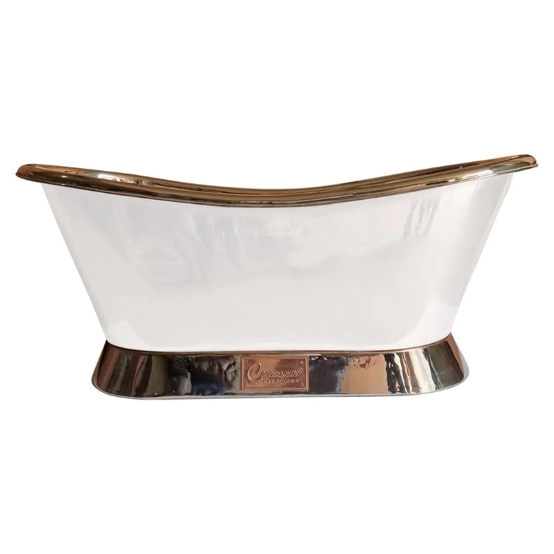 Coppersmith Creations Slanting Base Copper Bathtub (1 size, Nickel Interior, Matt White Exterior) - Brand New Bathrooms
