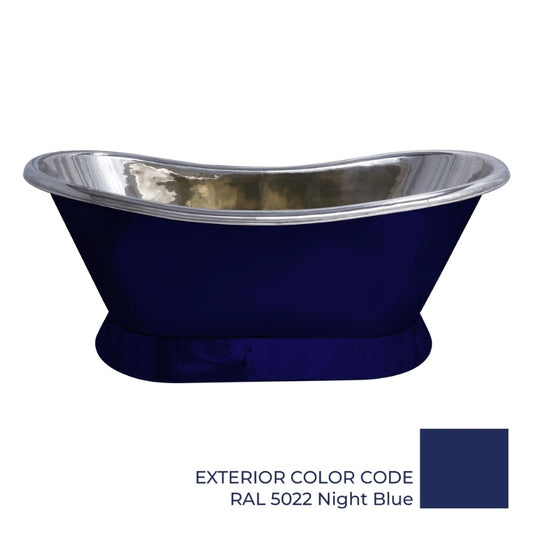 Coppersmith Creations Slanting Base Copper Bathtub (1 size, Nickel Interior, Night Blue Exterior) - Brand New Bathrooms